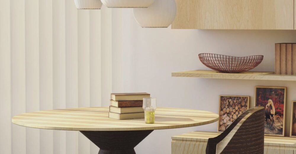 Decorations - Round Beige and Brown Wooden Table and Chair