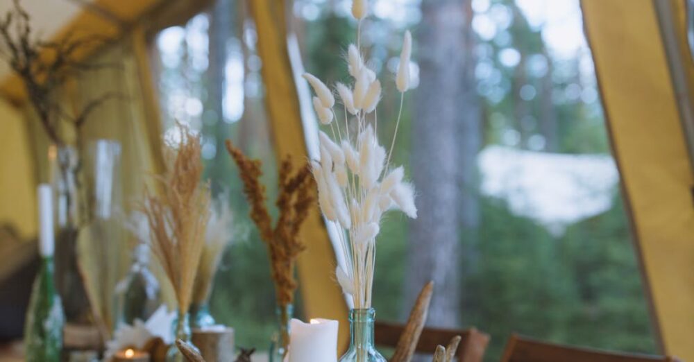 Centerpieces - Close-up of Centerpieces on a Wooden Tabletop